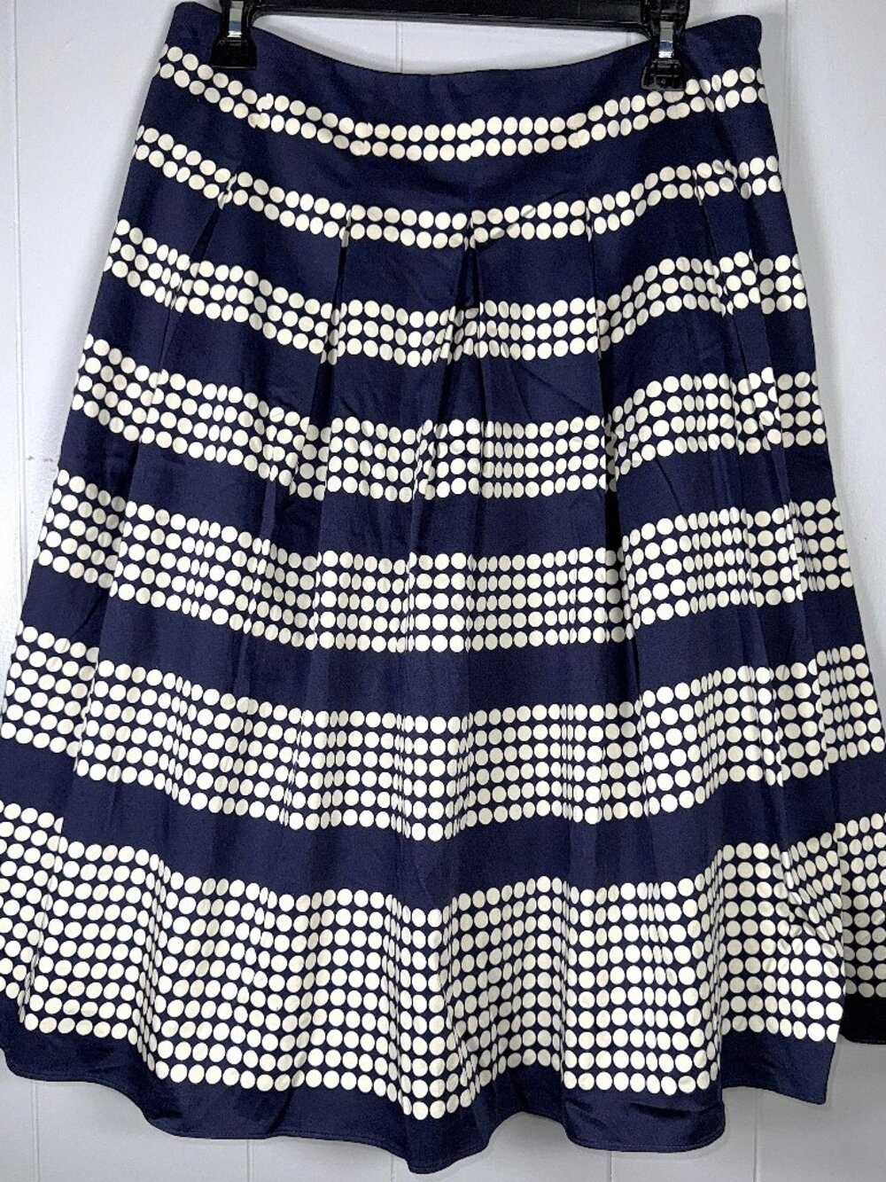 Talbots Navy White Polka Skirt Cotton Stretch Pleated Skirt Preppy Coastal 8 NEW